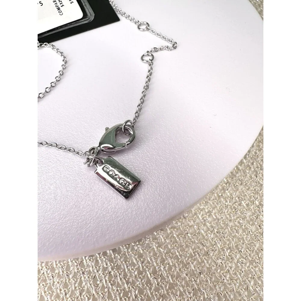 Coach Silver Signature Rondell 3 Ring Necklace Pink Enamel 16” + 2”